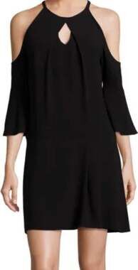 Ramy Brook Evette Cold Shoulder Dress Mini Bell Sleeve Keyhole Lined Black 6